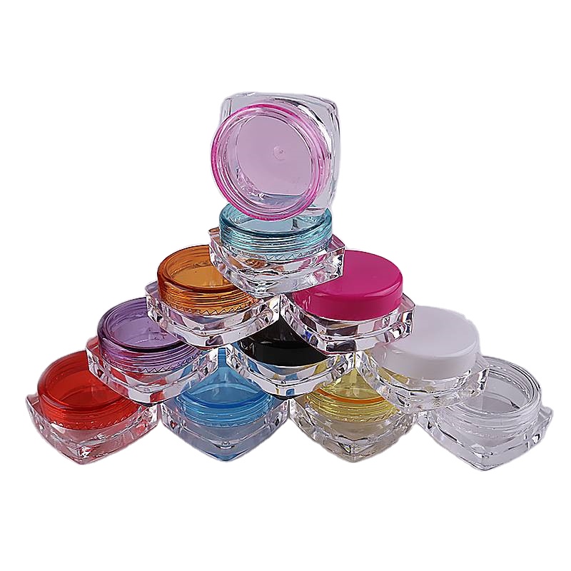 Recycled Empty Transparent Plastic Acrylic Cosmetic Packaging Jars Rose Gold Cap Pink Blue Purple Colored Diamond Cosmetic Jar