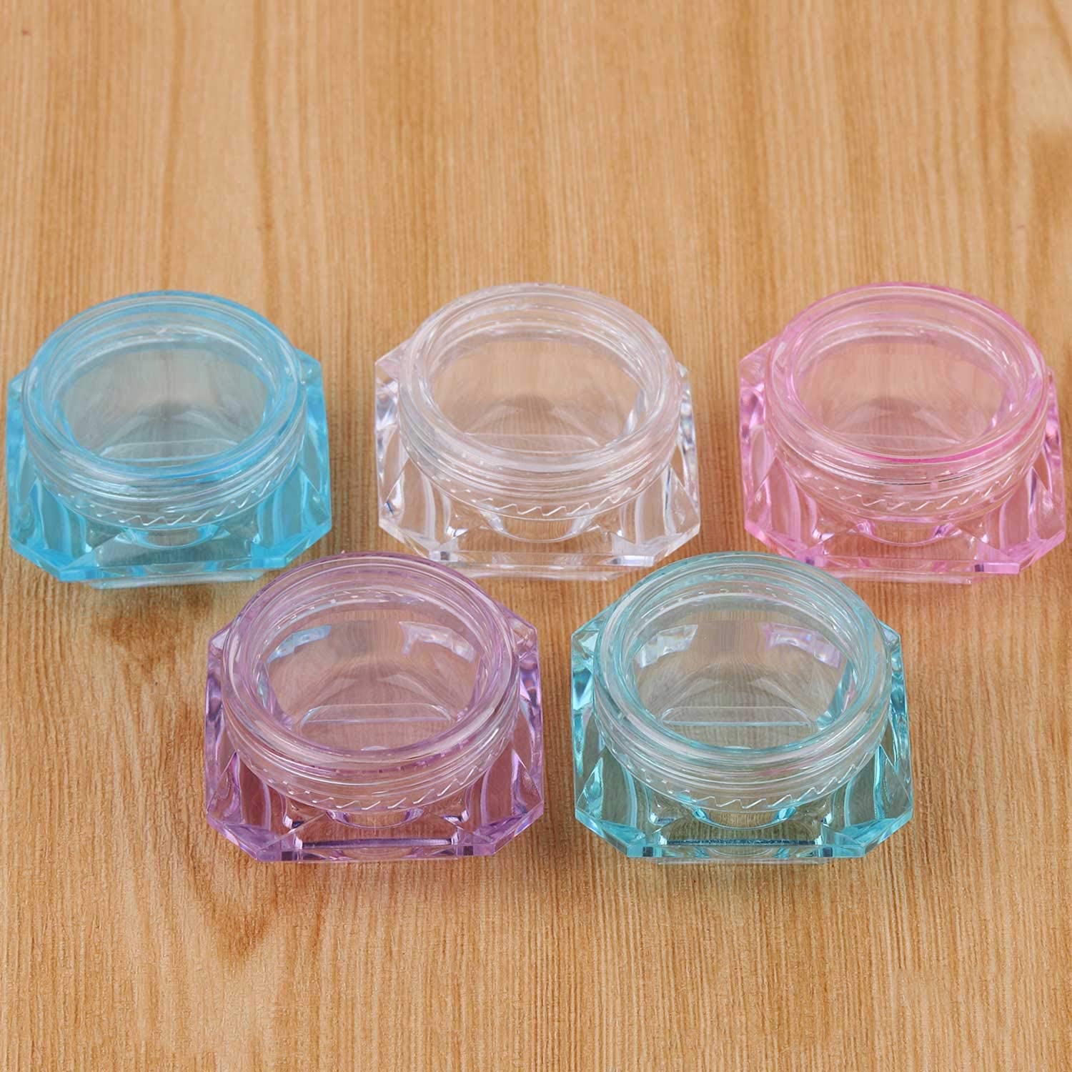 Recycled Empty Transparent Plastic Acrylic Cosmetic Packaging Jars Rose Gold Cap Pink Blue Purple Colored Diamond Cosmetic Jar