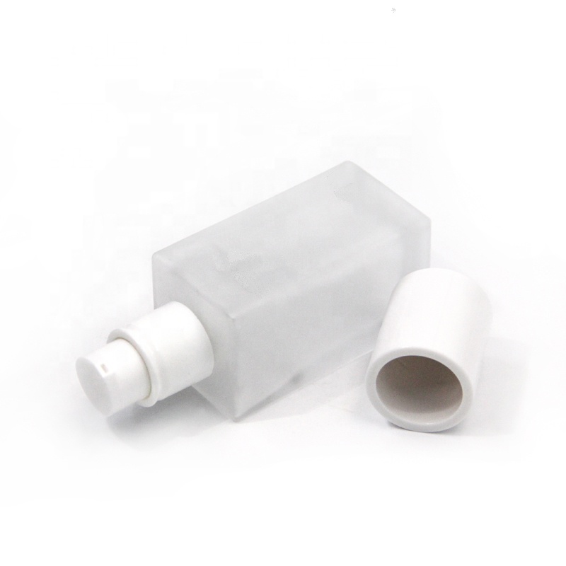 Recycled Frosted Flat 1oz Rectangle Foundation Pressure Lotion Pump Spray Glass Bottle with Pump PUMP Sprayer Frost