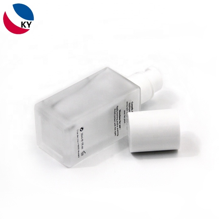 Recycled Frosted Flat 1oz Rectangle Foundation Pressure Lotion Pump Spray Glass Bottle with Pump PUMP Sprayer Frost