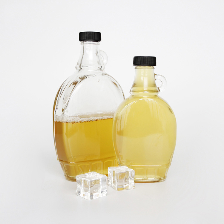 Recycled Juice Milk Bottle Beverage 8oz 16 oz 250ml 500ml Big Belly Glass Maple Syrup Bottle With Finger Loop
