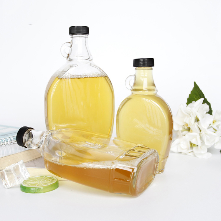 Recycled Juice Milk Bottle Beverage 8oz 16 oz 250ml 500ml Big Belly Glass Maple Syrup Bottle With Finger Loop