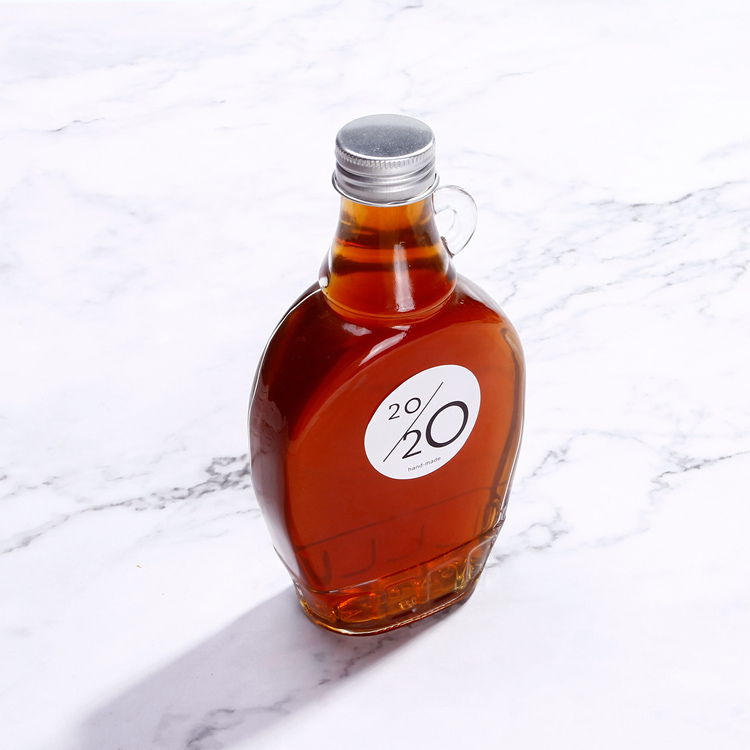 Recycled Juice Milk Bottle Beverage 8oz 16 oz 250ml 500ml Big Belly Glass Maple Syrup Bottle With Finger Loop