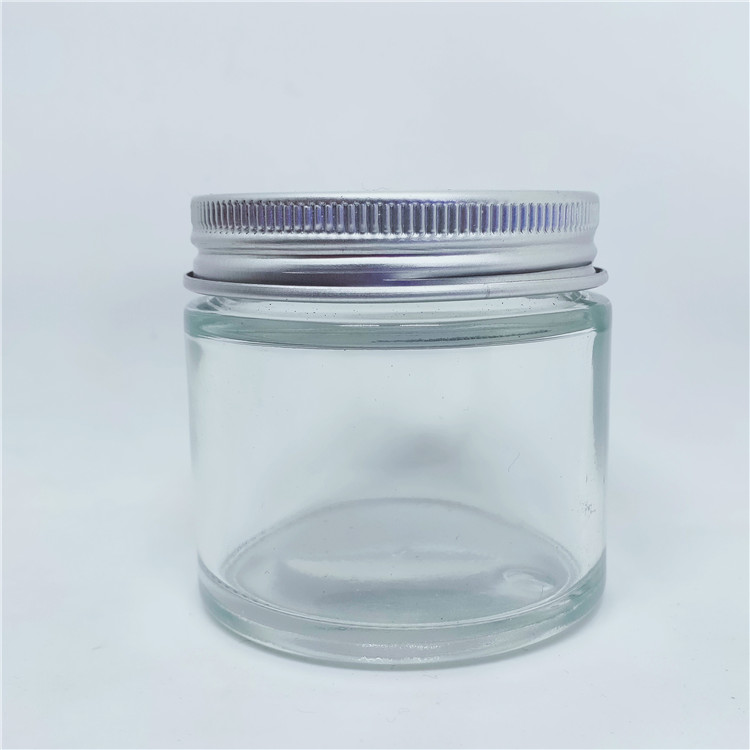 Recycled glass cosmetic packaging clear glass cosmetic jar aluminum lid
