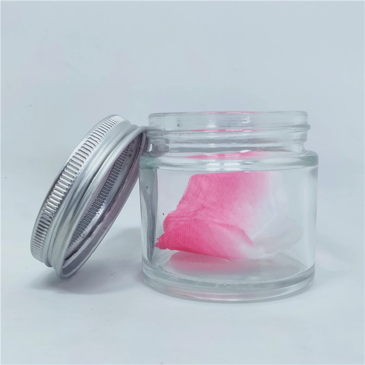 Recycled glass cosmetic packaging clear glass cosmetic jar aluminum lid