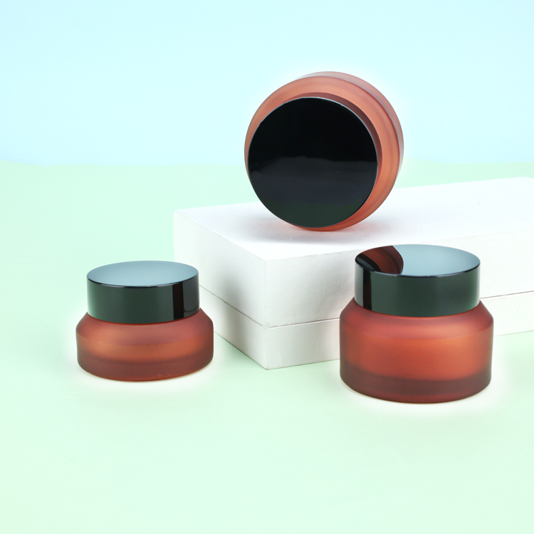 Red-brown High end 20ml 30ml 50ml wide mouth black skin care cream packaging skincare glass cream jar