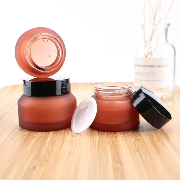 Red-brown luxury cosmetic 15g 30g 50g matte black square glass cosmetic jar for cream