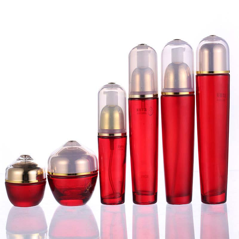 Red lotion bottle glass jar cosmetic containers