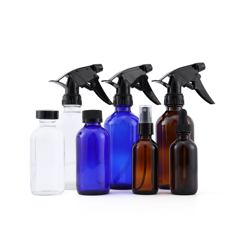 Refillable 1/2 1 2 4 8 fl oz 500ml empty cobalt blue empty logo printed cleaner trigger spray bottles for water plants