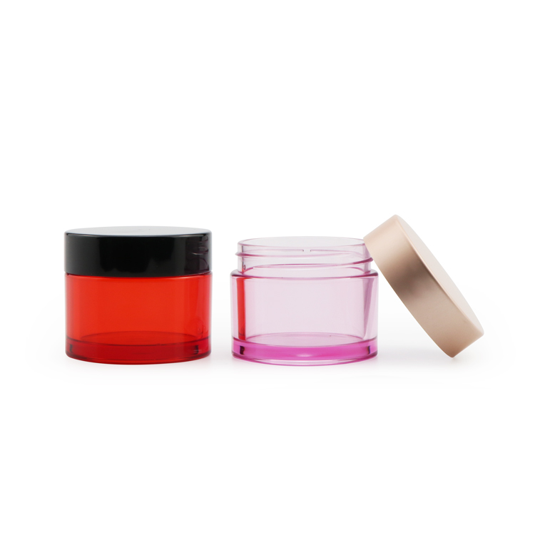 Refillable 1/2 1.7 ounce empty eye gel containers facial cream airtight pink plastic jar with aluminium cap for skincare
