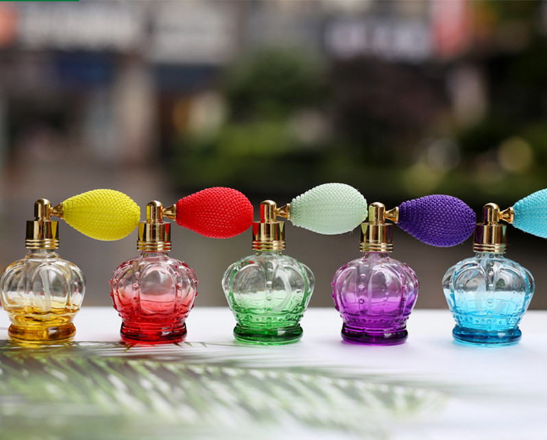 Refillable 12ml Round Shaped Crystal Glass Spray Perfume Bottles with Atomizer Air Bag