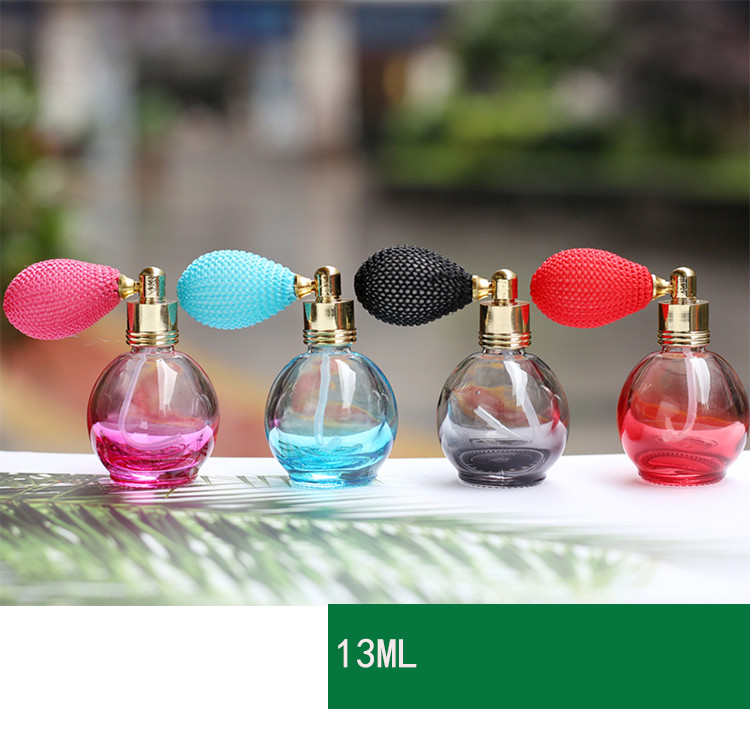 Refillable 12ml Round Shaped Crystal Glass Spray Perfume Bottles with Atomizer Air Bag