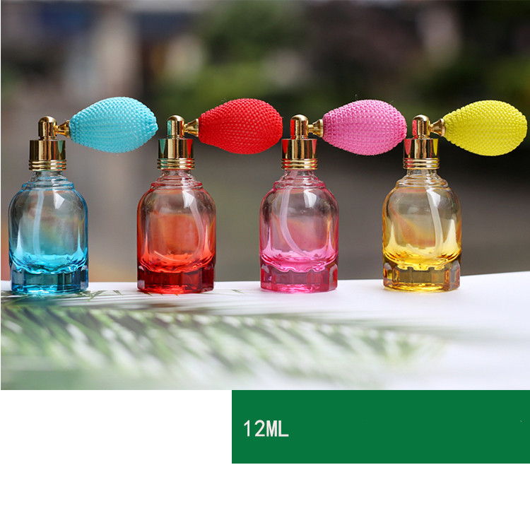 Refillable 12ml Round Shaped Crystal Glass Spray Perfume Bottles with Atomizer Air Bag