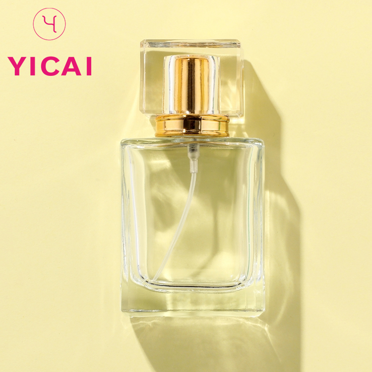 Refillable 30ml 50ml Clear Square Glass Spray Perfume Bottle