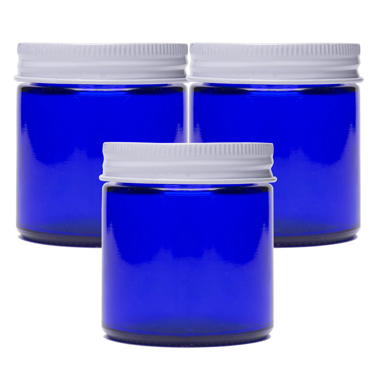 Refillable 4oz Cobalt Blue Glass Jar with White Lid for Cream