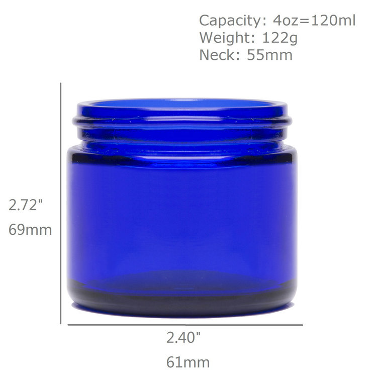 Refillable 4oz Cobalt Blue Glass Jar with White Lid for Cream