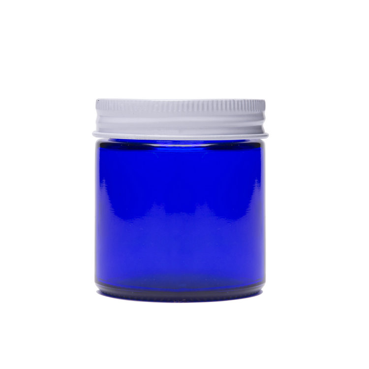 Refillable 4oz Cobalt Blue Glass Jar with White Lid for Cream