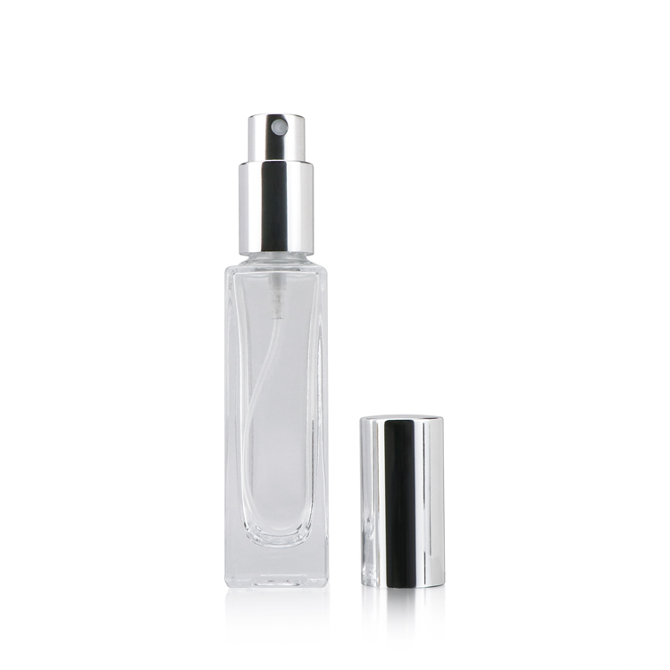Refillable 5 10 20 g 30 ml empty square transparent perfume oil glass bottle fragrance with plastic cap