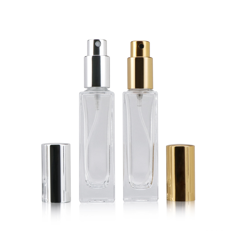 Refillable 5 10 20 g 30 ml empty square transparent perfume oil glass bottle fragrance with plastic cap