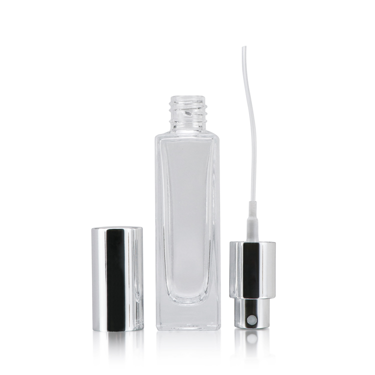 Refillable 5 10 20 g 30 ml empty square transparent perfume oil glass bottle fragrance with plastic cap