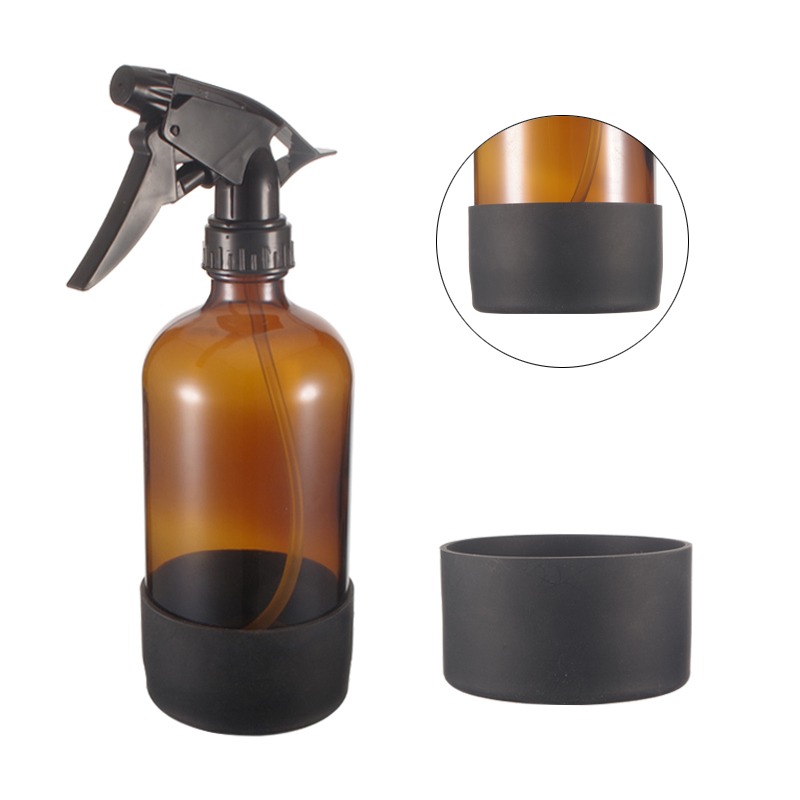 Refillable 500ml Empty Amber Room Cleaning Glass Trigger Spray Bottle with Silicone Sleeve