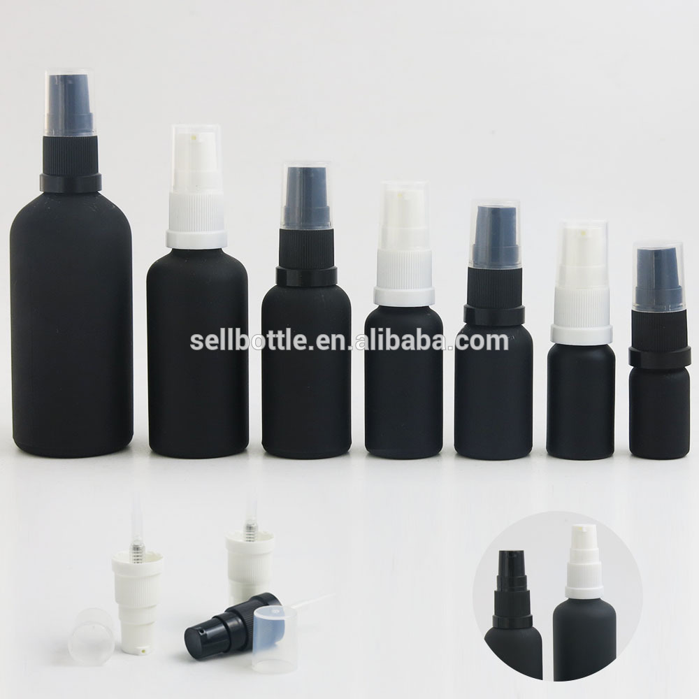 Refillable 5ml 10ml 15ml 20ml 30ml 50ml 100ml frosted black massage oil pump glass bottle,matte black cosmetic glass package