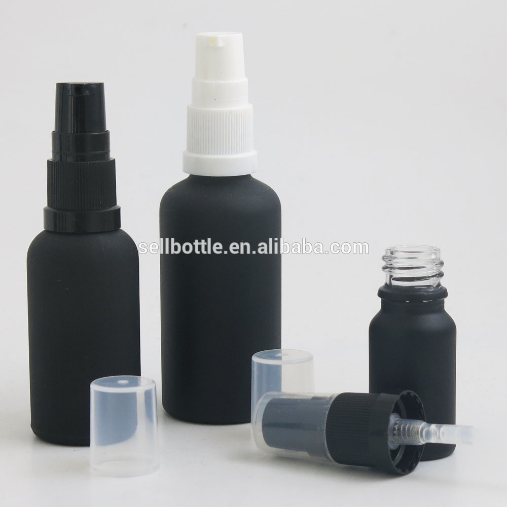 Refillable 5ml 10ml 15ml 20ml 30ml 50ml 100ml frosted black massage oil pump glass bottle,matte black cosmetic glass package
