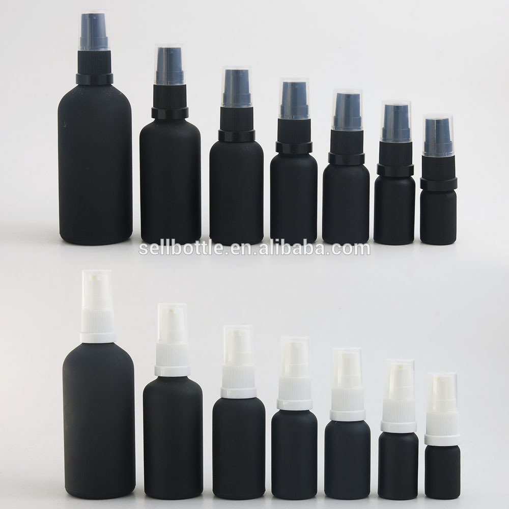 Refillable 5ml 10ml 15ml 20ml 30ml 50ml 100ml frosted black massage oil pump glass bottle,matte black cosmetic glass package