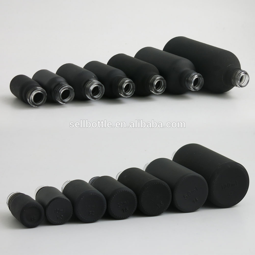 Refillable 5ml 10ml 15ml 20ml 30ml 50ml 100ml frosted black massage oil pump glass bottle,matte black cosmetic glass package