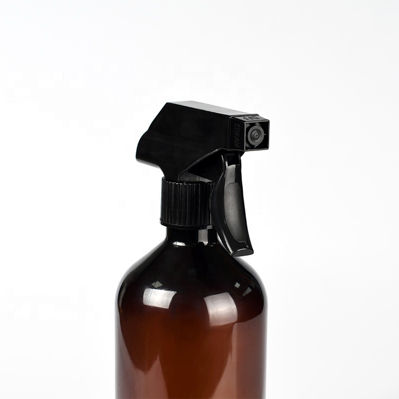 Refillable 8oz 250ml 16oz 500ml Boston Round amber glass spray bottles with 28mm black trigger spray