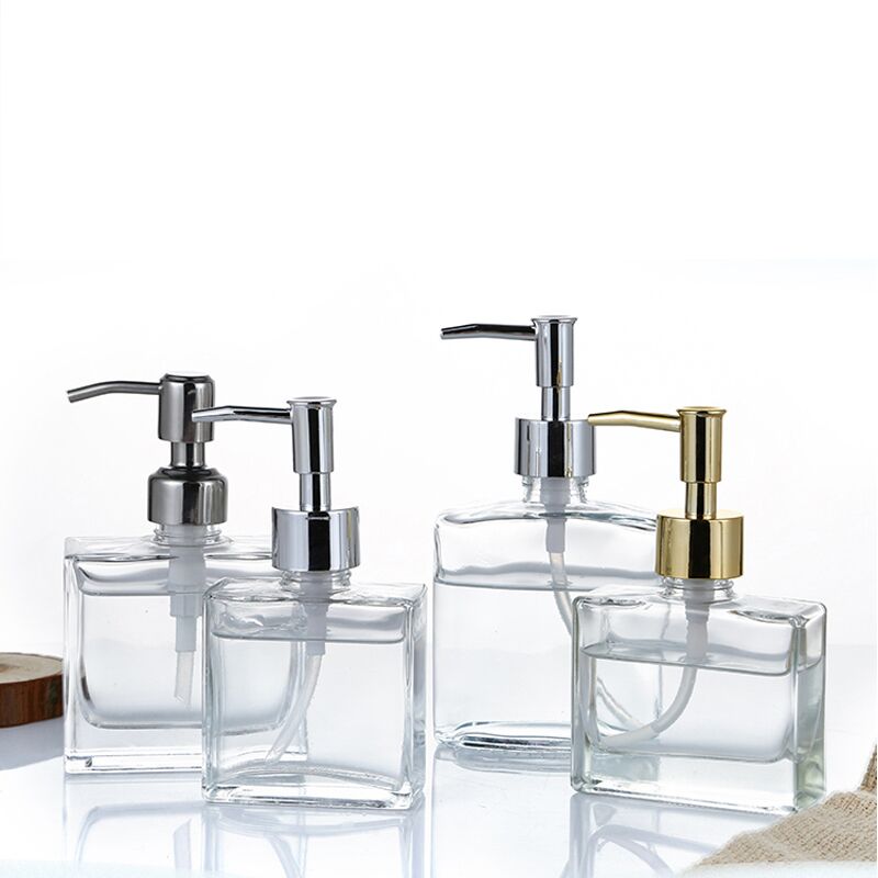 Refillable 8oz Hand Sanitizer Glass Bottle Shampoo Square Bottle With Pump