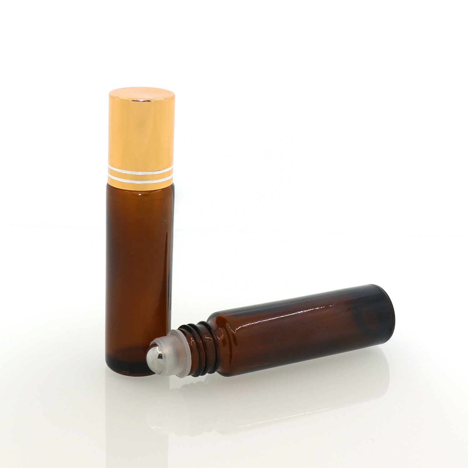 Refillable Amber roll on glass bottle thin 10ml roller bottles with metal ball in stock
