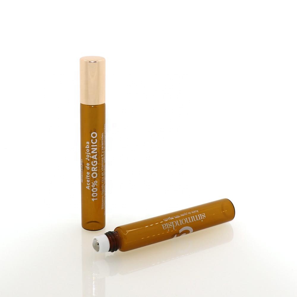 Refillable Amber roll on glass bottle thin 10ml roller bottles with metal ball in stock
