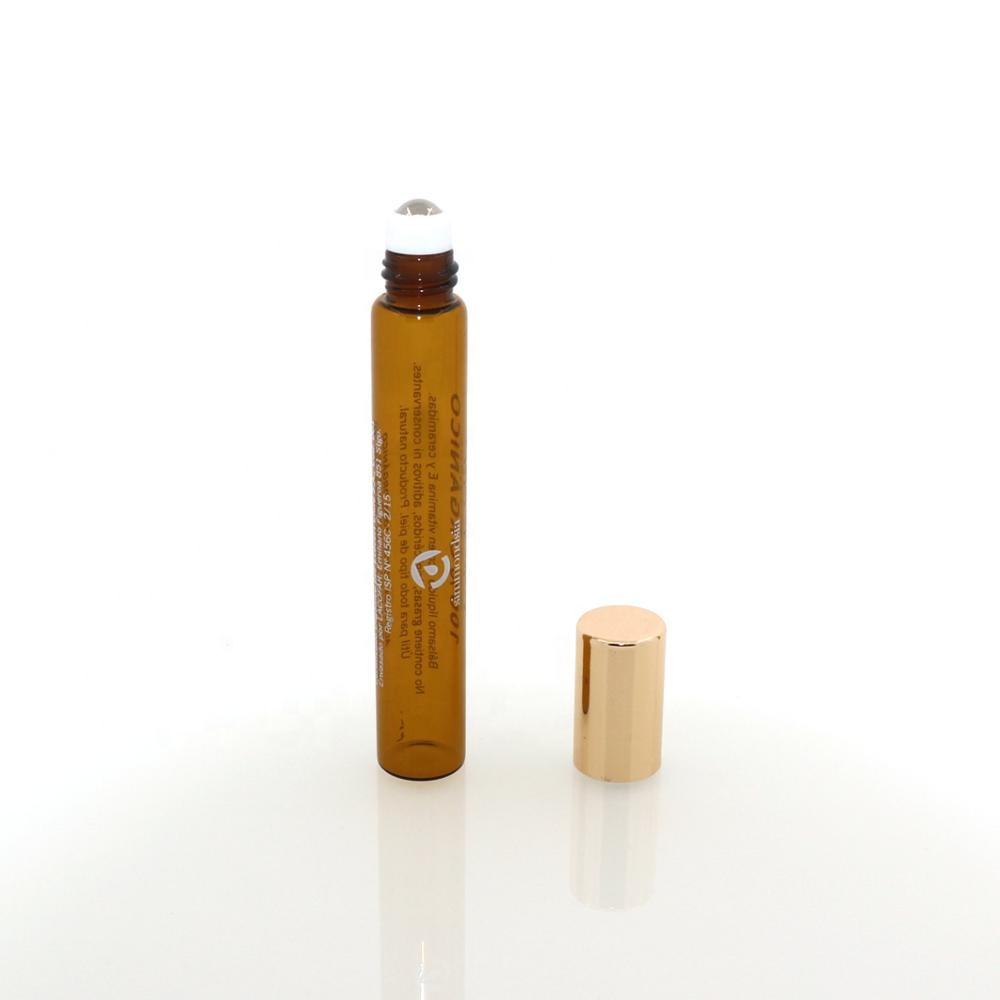 Refillable Amber roll on glass bottle thin 10ml roller bottles with metal ball in stock
