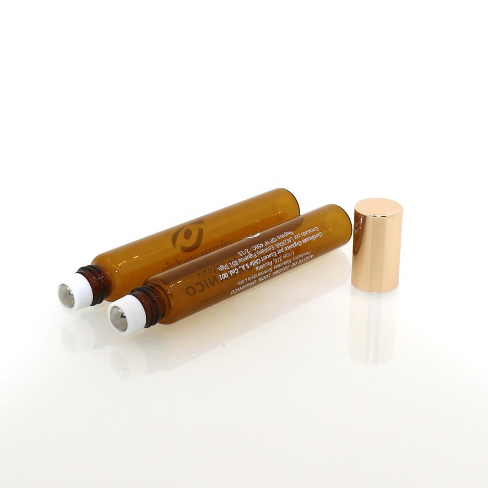 Refillable Amber roll on glass bottle thin 10ml roller bottles with metal ball in stock