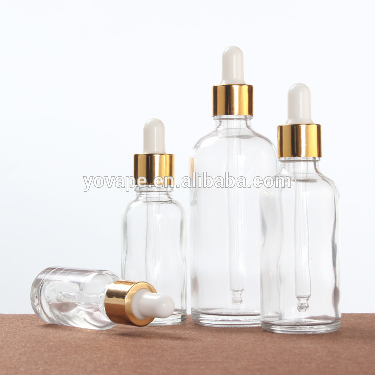 Refillable Clear Gold Glass Dropper Bottle 5ml 10ml 15ml 30ml 50ml 100ml Liquid silver cap serum/essential massage oil Pipette