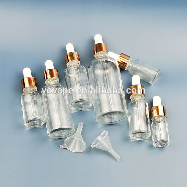 Refillable Clear Gold Glass Dropper Bottle 5ml 10ml 15ml 30ml 50ml 100ml Liquid silver cap serum/essential massage oil Pipette