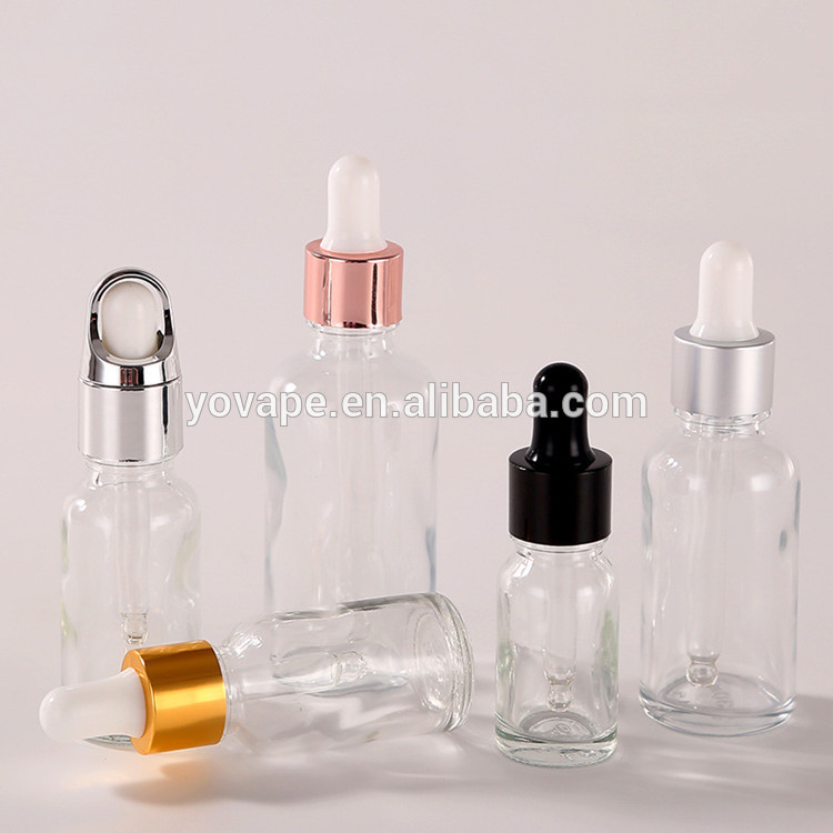 Refillable Clear Gold Glass Dropper Bottle 5ml 10ml 15ml 30ml 50ml 100ml Liquid silver cap serum/essential massage oil Pipette