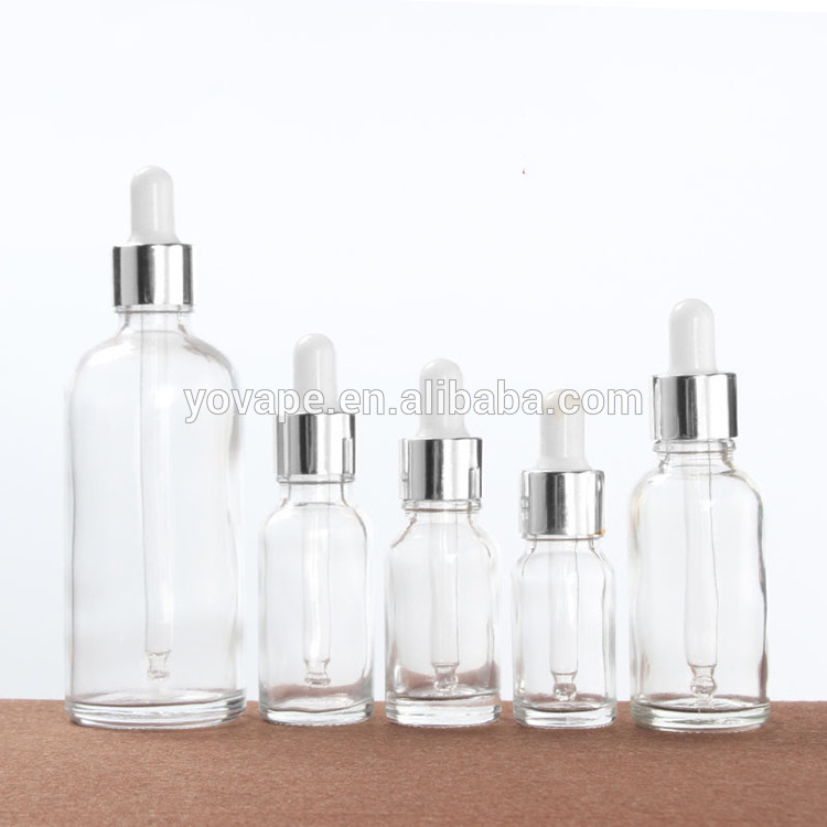 Refillable Clear Gold Glass Dropper Bottle 5ml 10ml 15ml 30ml 50ml 100ml Liquid silver cap serum/essential massage oil Pipette