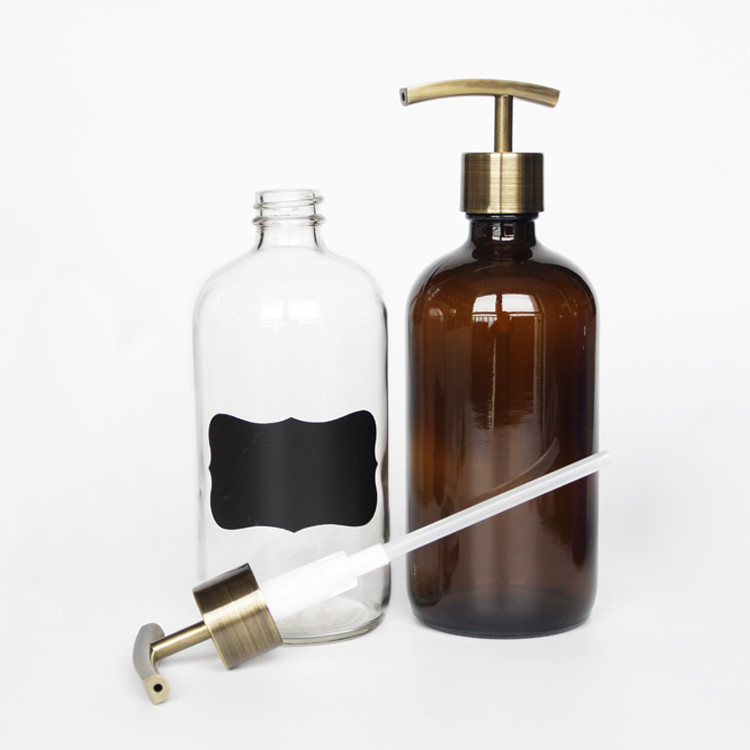 Refillable Essential Massage Oil Glass Shampoo Round Bottle With Pump 8oz 16oz 32oz