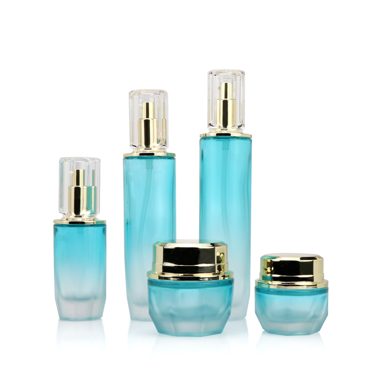 Refillable Fancy 30g 50g 1 1.7 ounce empty shading blue unique cosmetic container cream glass jar with gold lid