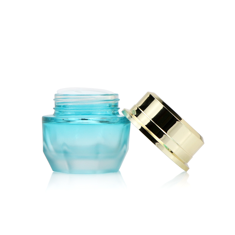Refillable Fancy 30g 50g 1 1.7 ounce empty shading blue unique cosmetic container cream glass jar with gold lid