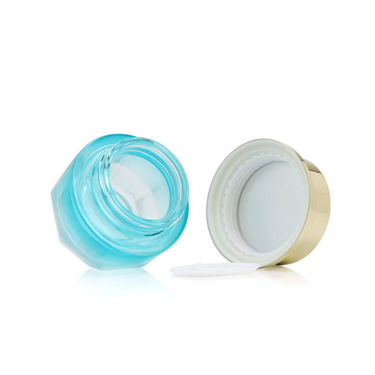 Refillable Fancy 30g 50g 1 1.7 ounce empty shading blue unique cosmetic container cream glass jar with gold lid