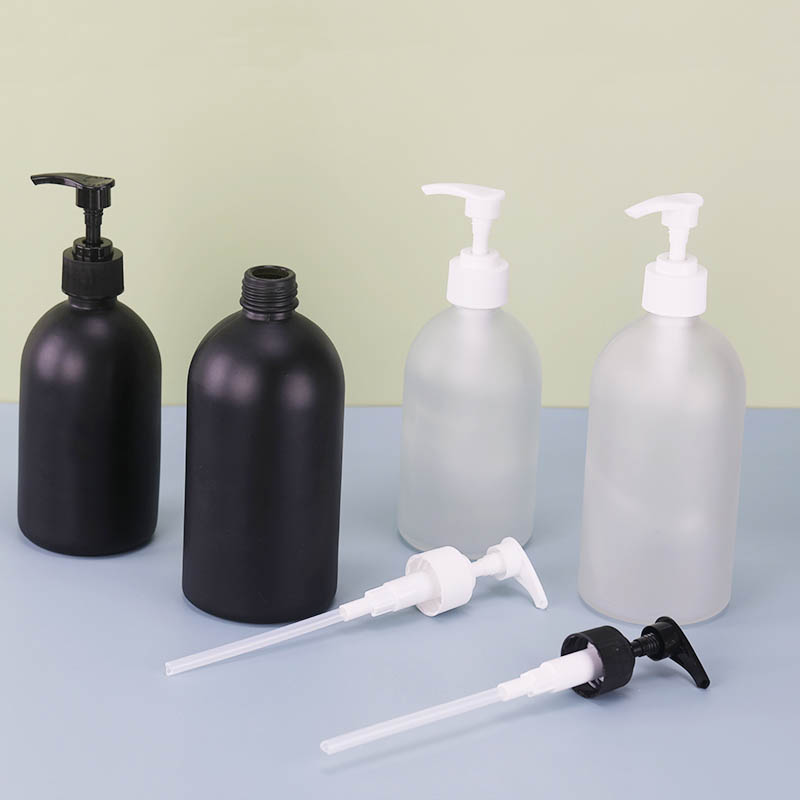 Refillable Glass Pump Bottles 16 oz 8 oz Black Glass Boston Bottles with Pumps for Essential Oils, Bath, Shampoo, Lotion