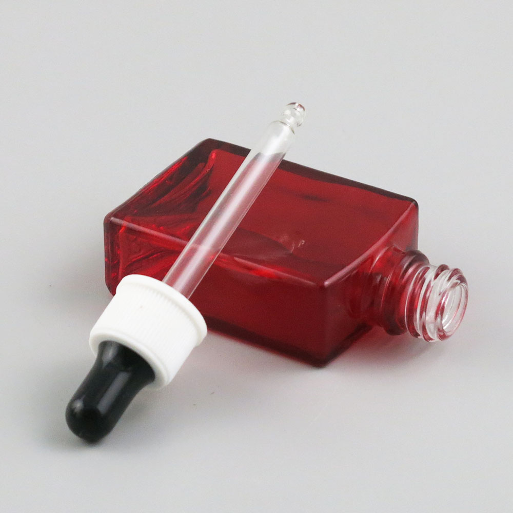 Refillable blue green clear amber red black white square glass bottle 30ml dropper pipette essential oil e liquid container
