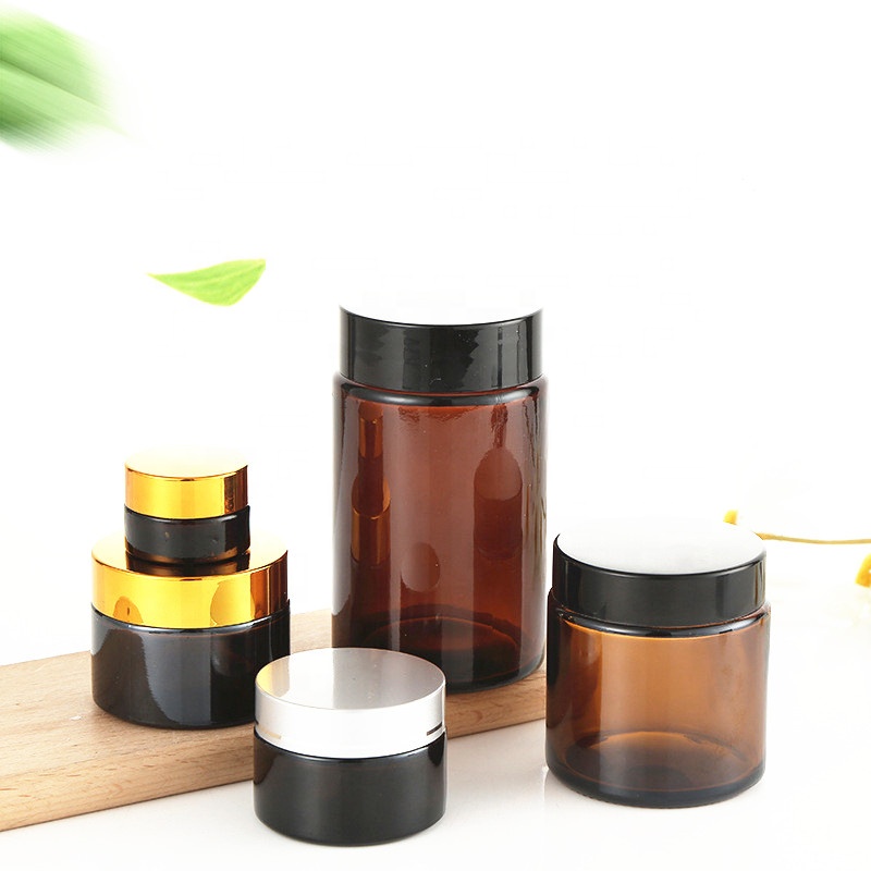 Refillable cosmetic cream 4 oz glass cosmetic jars 8 oz amber glass jar