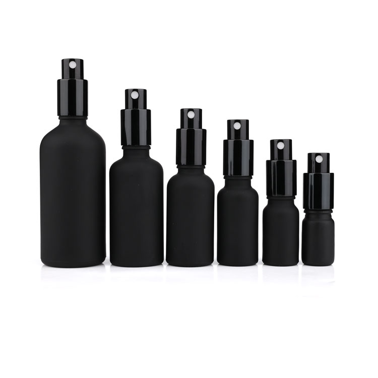 Refillable cosmetic round matte black 30ml 50ml 100ml glass perfume spray bottles with aluminum spray pump cap