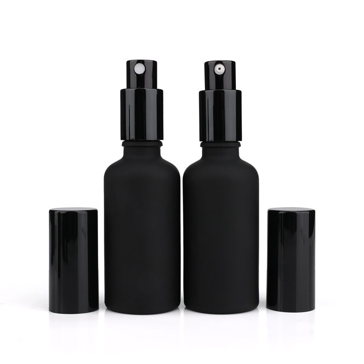 Refillable cosmetic round matte black 30ml 50ml 100ml glass perfume spray bottles with aluminum spray pump cap