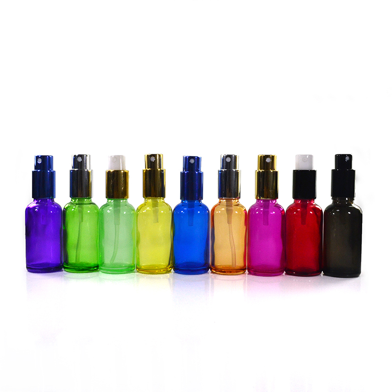 Refillable essential oil perfume packaging 10ml 30ml 50ml 100ml black pink purple red glass bottle with mist spray cap