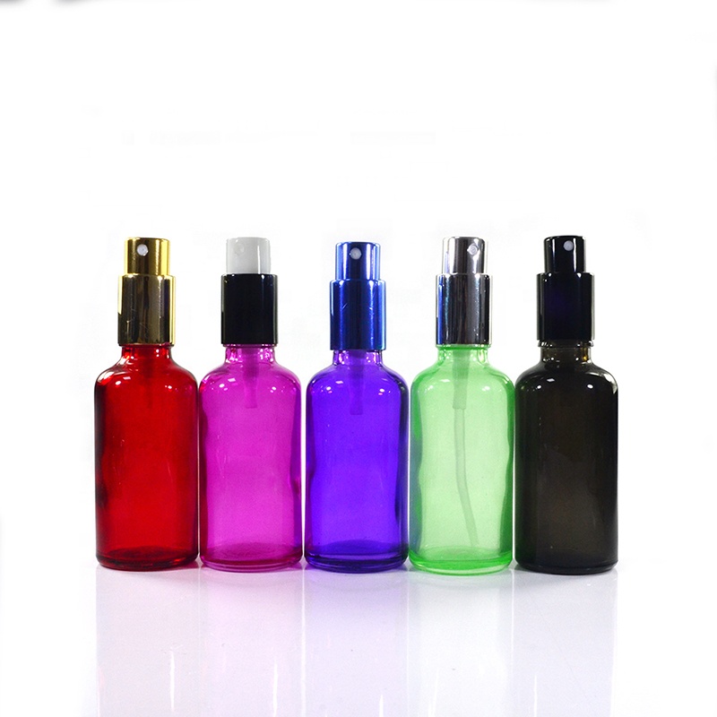 Refillable essential oil perfume packaging 10ml 30ml 50ml 100ml black pink purple red glass bottle with mist spray cap